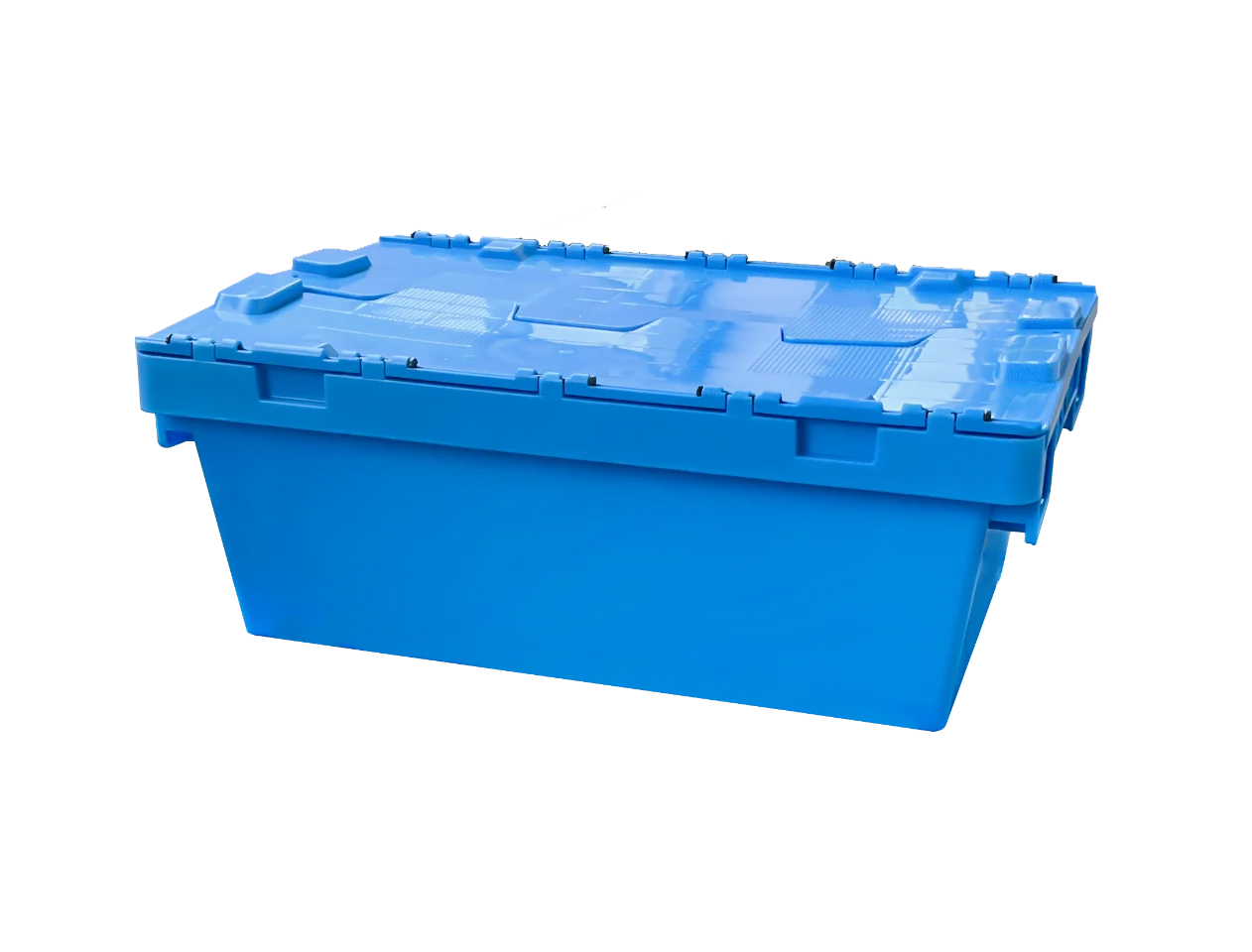 CX6040225C blue attached lid container in closed front angle view