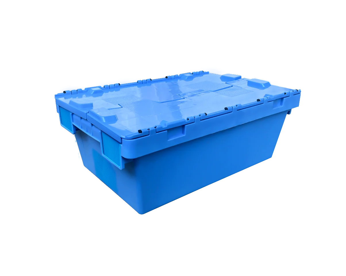 CX6040225C blue attached lid container in closed side angle view