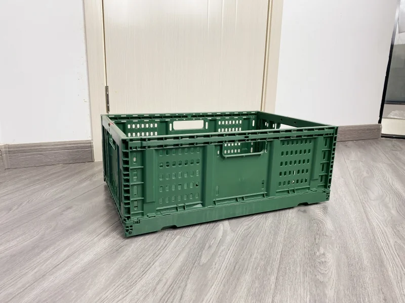 Three-quarter view of the TY6040195W-S reusable plastic crate