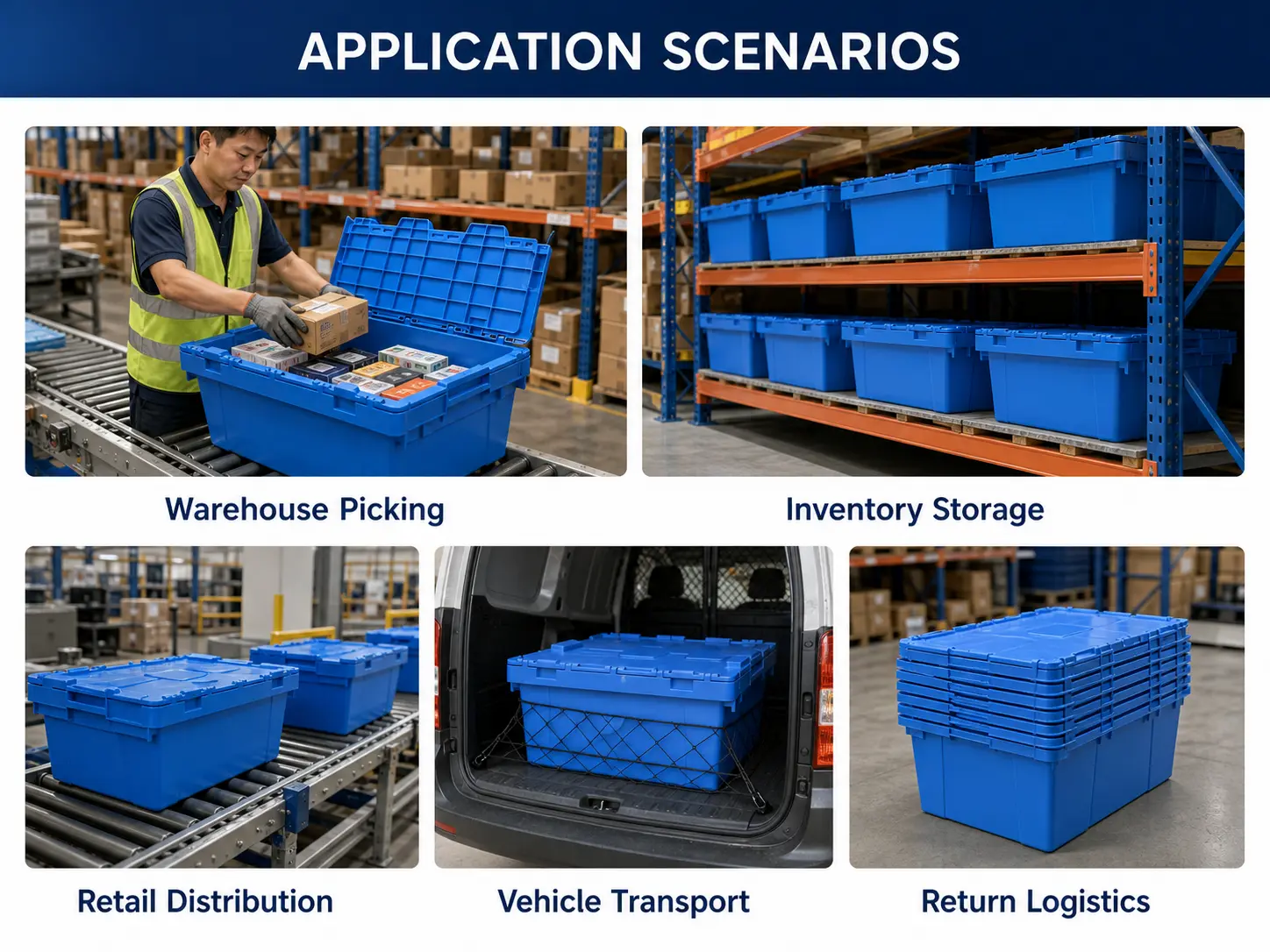 collapsible-plastic-crates-applications Collapsible plastic crates manufacturing, quality inspection and supply support